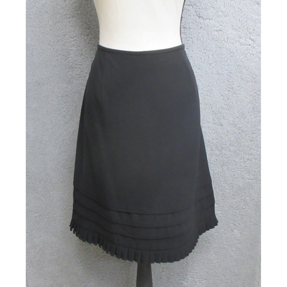 Larry Levine Pleated Skirt Women 14 Black A Line Quiet Luxury Dark Academia Work